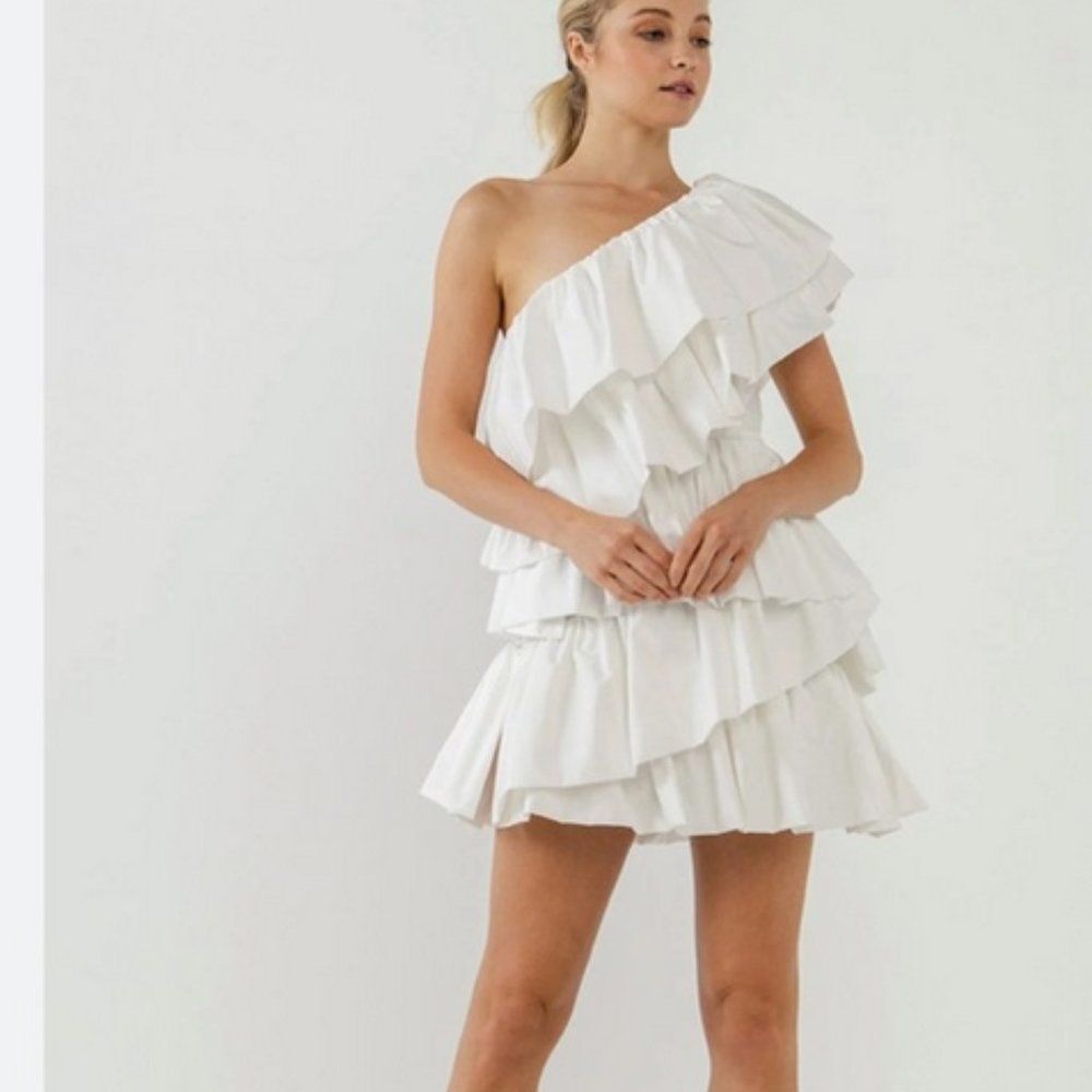 Endless Rose One Shoulder Tiered Ruffle Mini Dress
